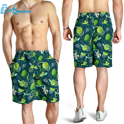 Lime Ice Flower Pattern Men Shorts