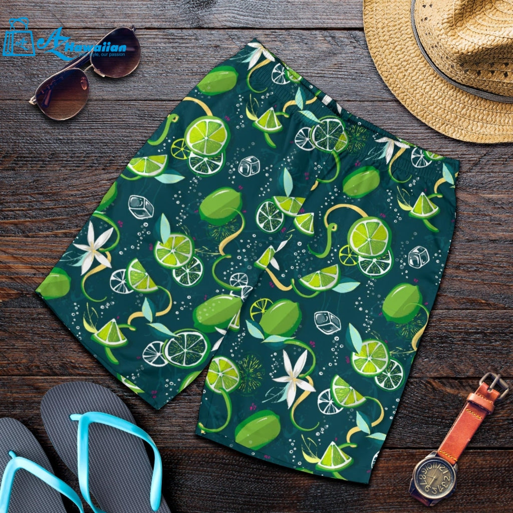 Lime Ice Flower Pattern Men Shorts