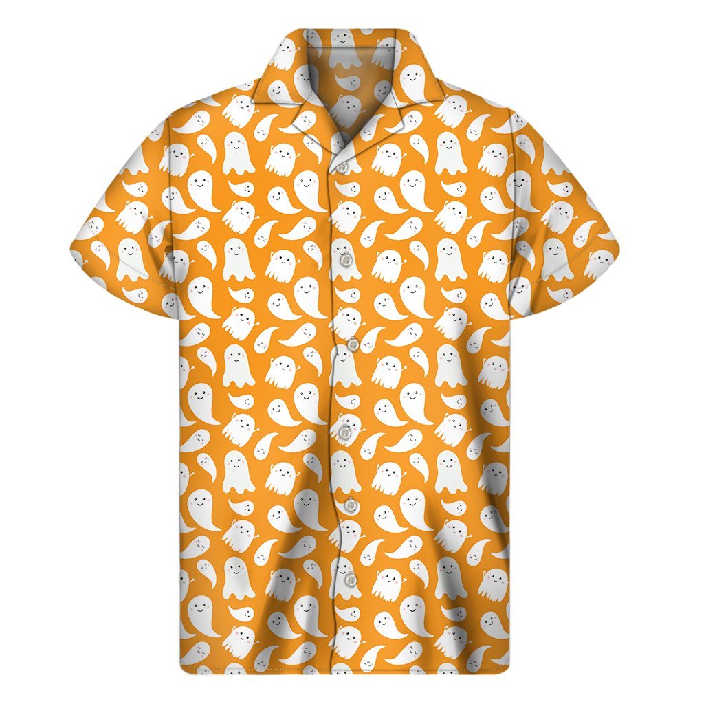 Little Halloween Ghost Pattern Print Mens Short Sleeve Shirt Hawaiian