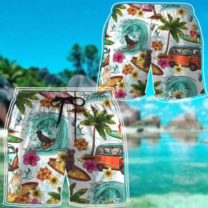 Labrador Retriever Surfing Summer Hawaiian Shirts Swim Trunks Beach Shorts #VI