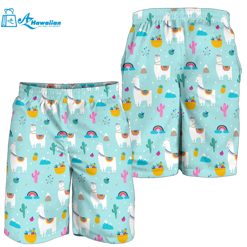 Llama Alpaca Cactus Leaves Pattern Men Shorts