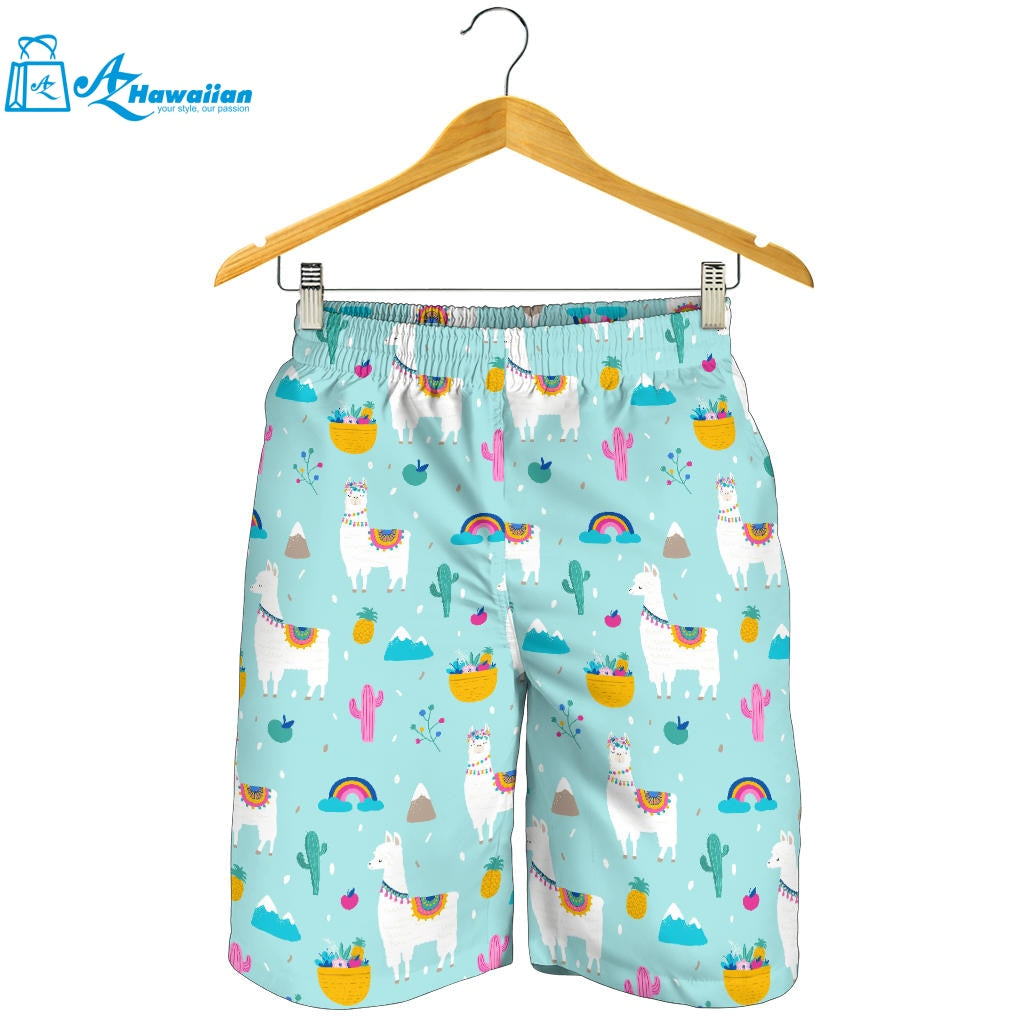 Llama Alpaca Cactus Leaves Pattern Men Shorts