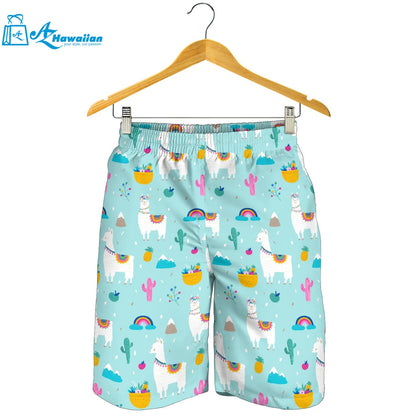 Llama Alpaca Cactus Leaves Pattern Men Shorts