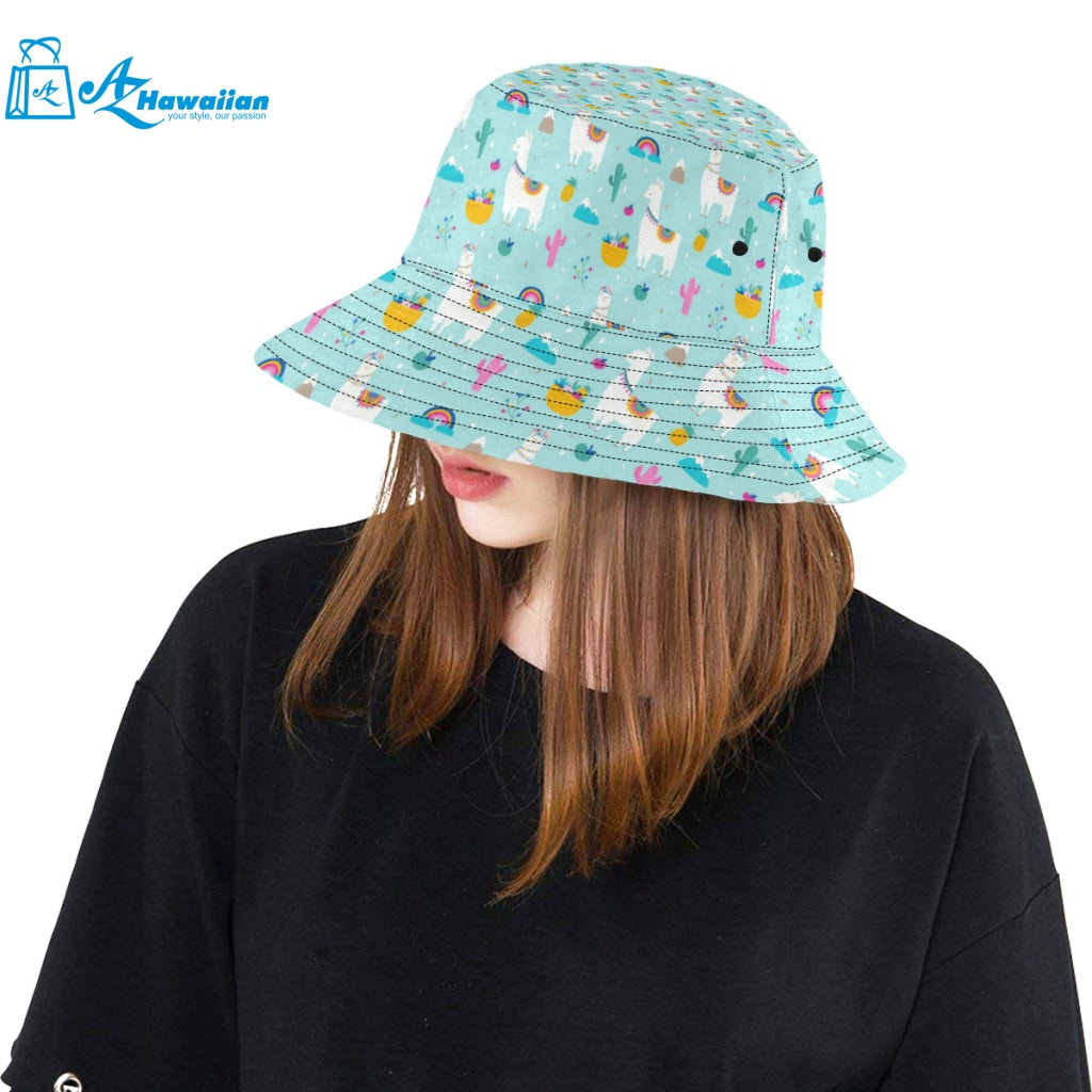 Llama alpaca cactus leaves pattern Unisex Bucket Hat