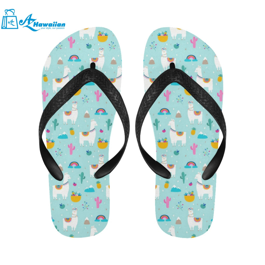 Llama alpaca cactus leaves pattern Unisex Flip Flops