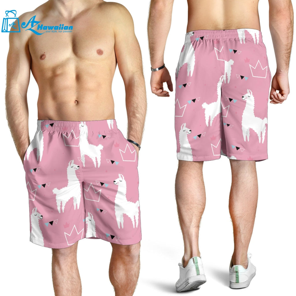 Llama Alpaca Pink Background Men Shorts