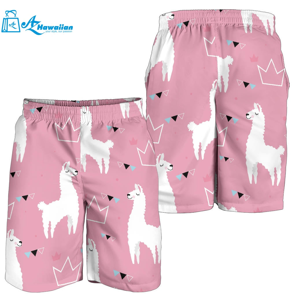 Llama Alpaca Pink Background Men Shorts