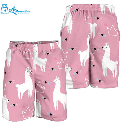 Llama Alpaca Pink Background Men Shorts