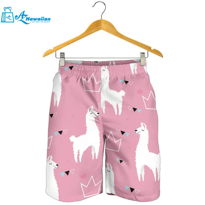 Llama Alpaca Pink Background Men Shorts