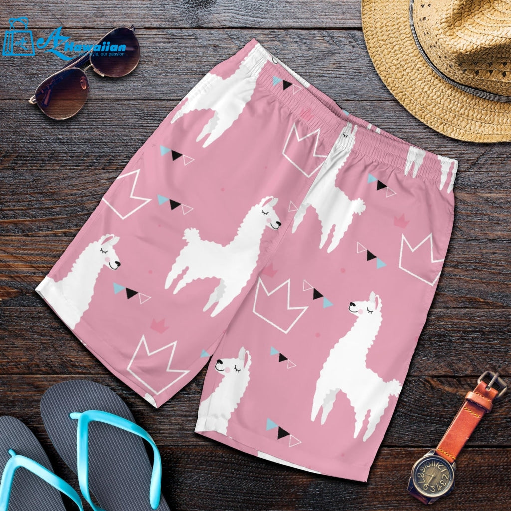 Llama Alpaca Pink Background Men Shorts