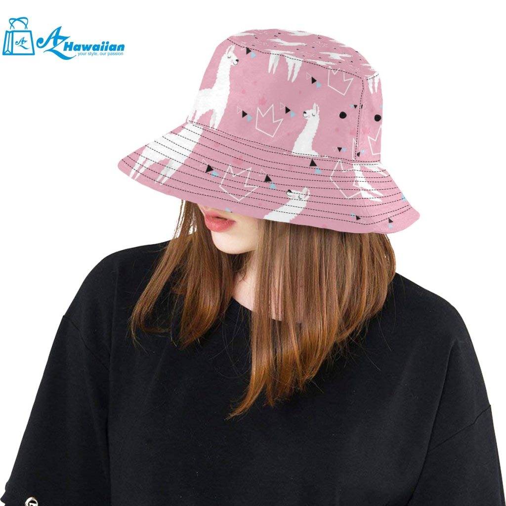 Llama Alpaca pink background Unisex Bucket Hat