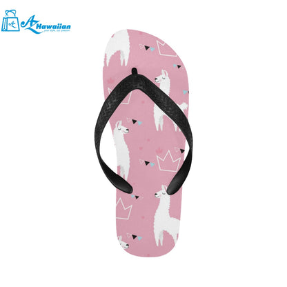 Llama Alpaca pink background Unisex Flip Flops