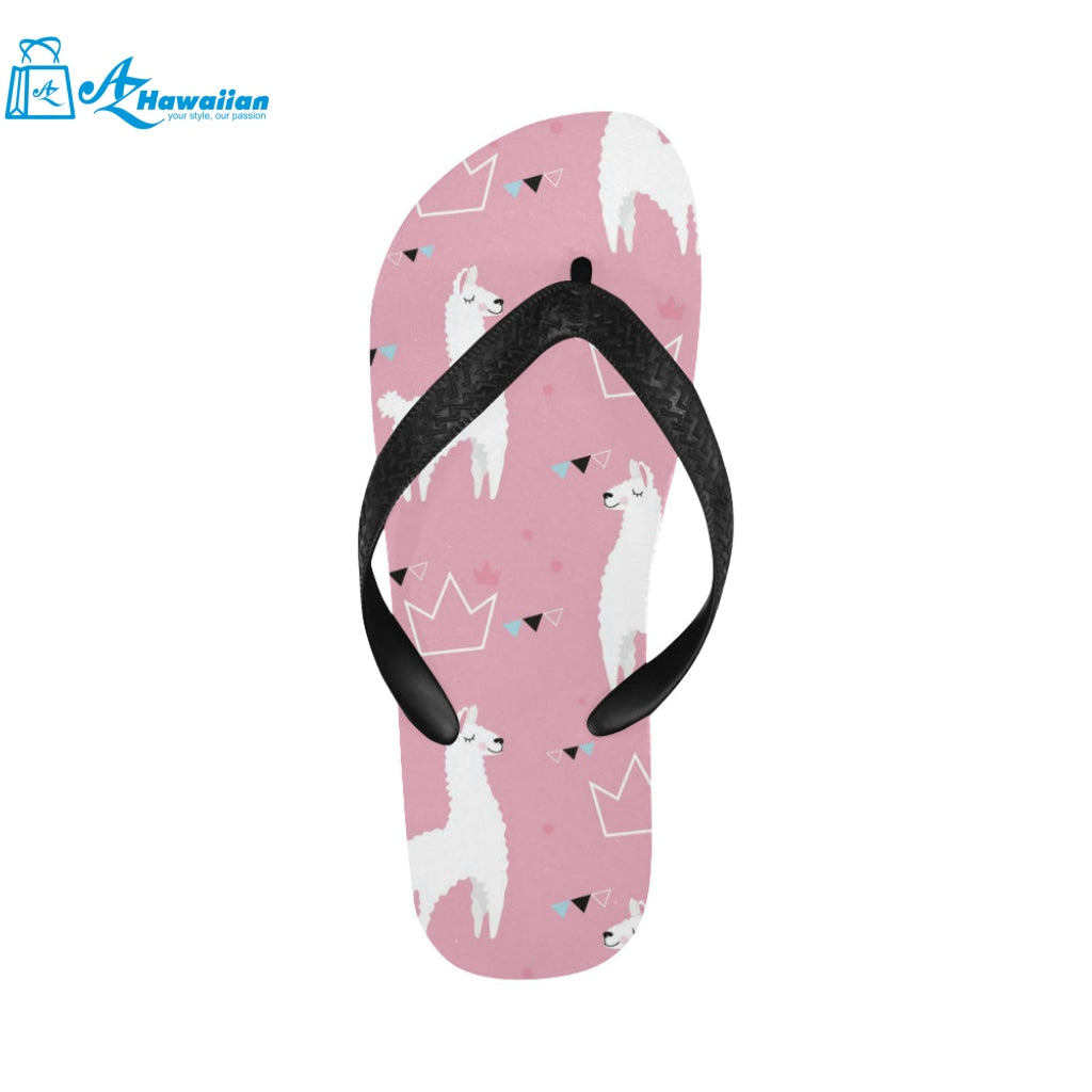 Llama Alpaca pink background Unisex Flip Flops