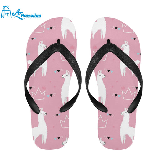 Llama Alpaca pink background Unisex Flip Flops