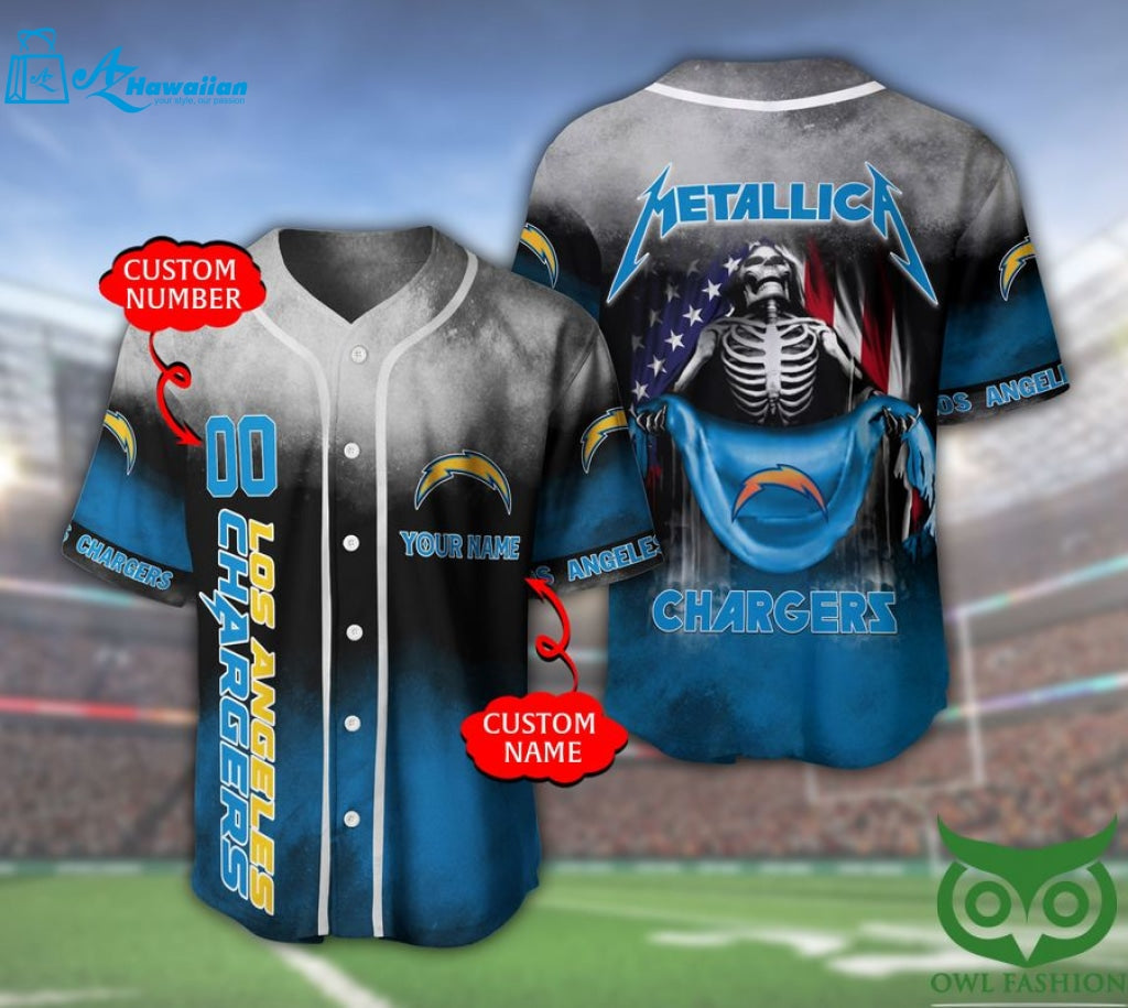 Los Angeles Chargers 3D Personalized Gift, Custom Name Number Metallica Baseball Jersey