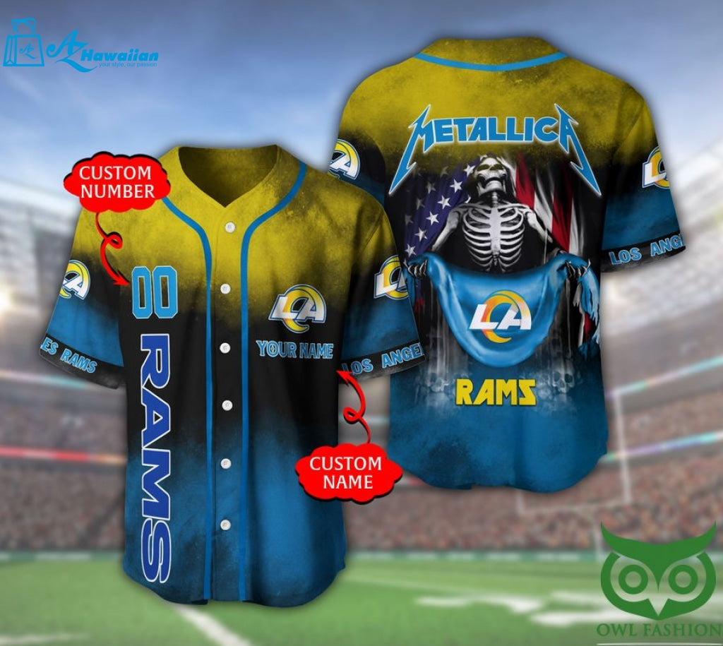 Los Angeles Rams 3D Personalized Gift, Custom Name Number Metallica Baseball Jersey