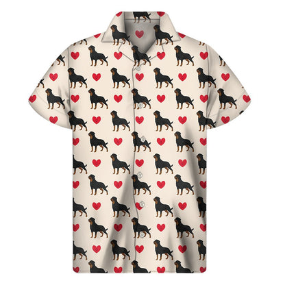 Love Rottweiler Pattern Print Mens Short Sleeve Shirt Hawaiian