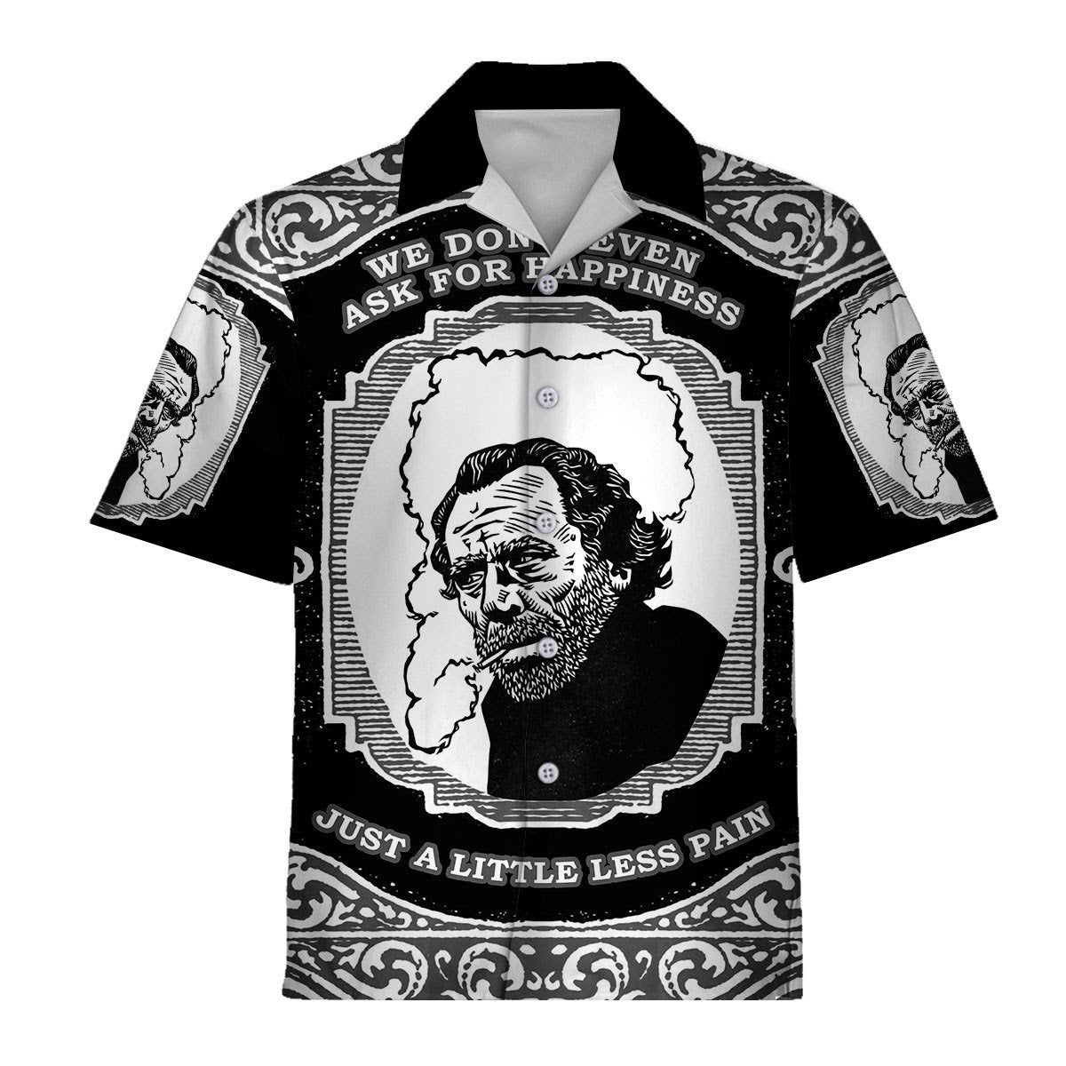 3D Tops Charles Bukowski Just A Little Less Pain Black And White Hawaiian Shirt