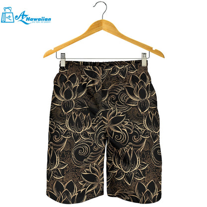 Luxurious Gold Lotus Waterlily Black Background Men Shorts