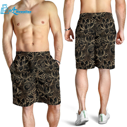 Luxurious Gold Lotus Waterlily Black Background Men Shorts