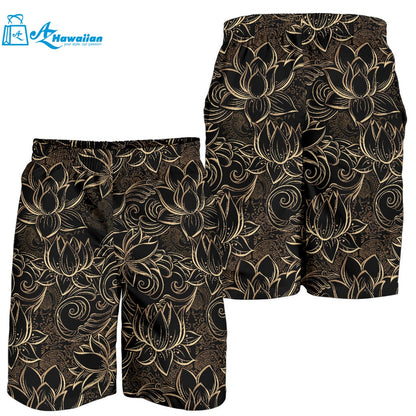 Luxurious Gold Lotus Waterlily Black Background Men Shorts