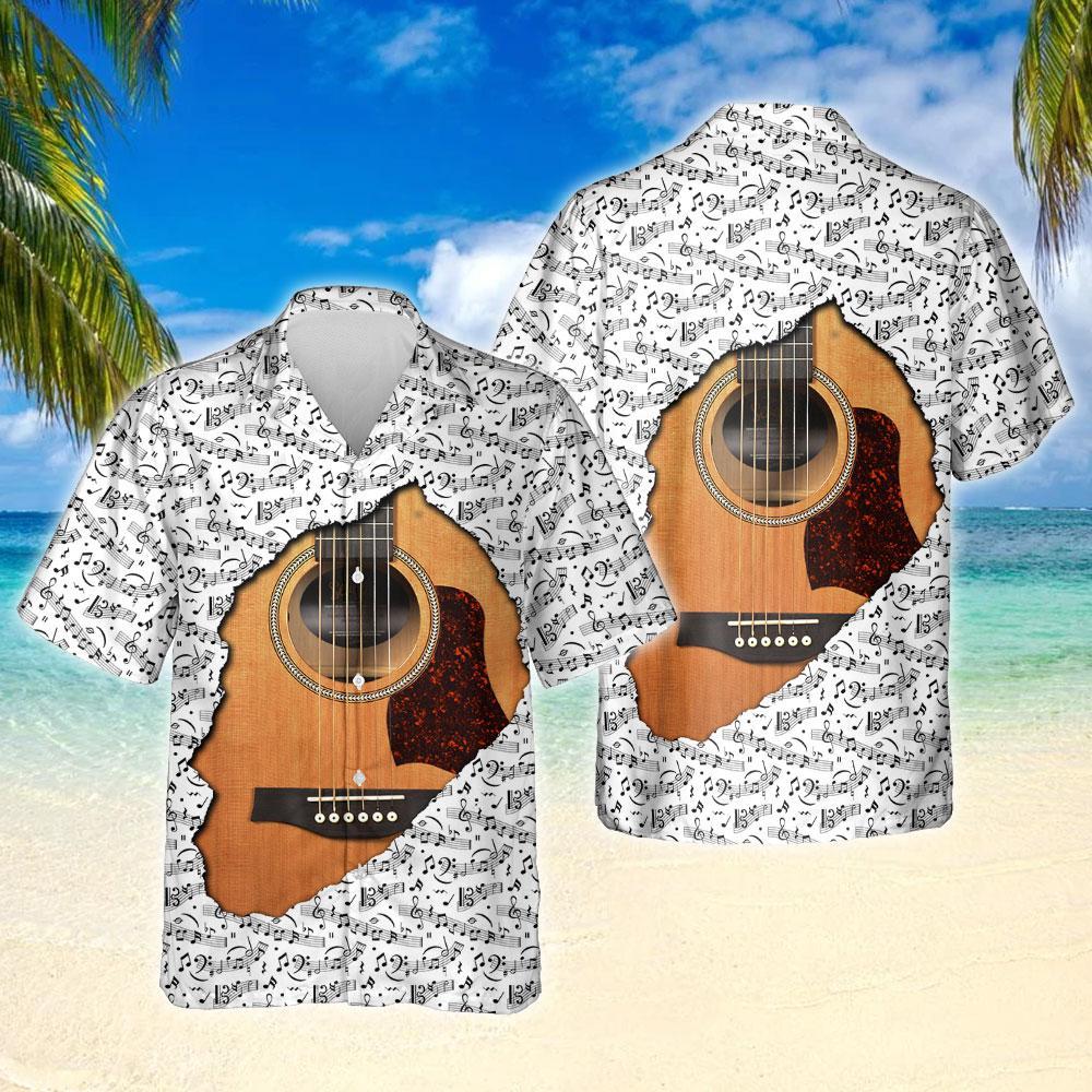 Music Notes Guitar Inside Shirt Lha1620Hw Hawaiian