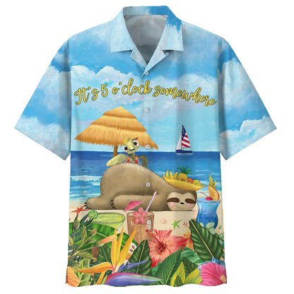 America Familleus - Turtle With Sloth Play On Beach Style Hawaii Shirt Short Hawaiian