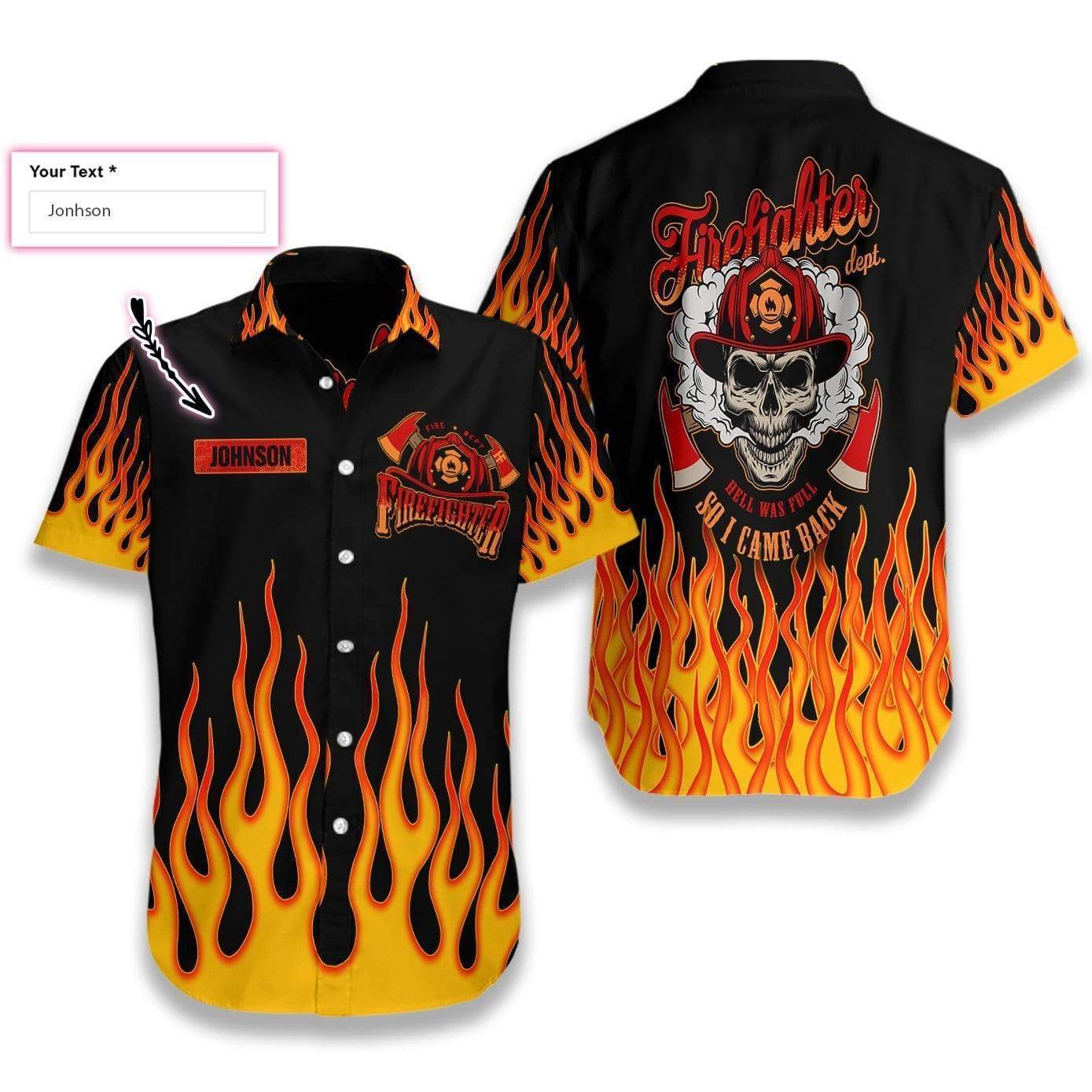 Personalized Skull Flame Firefighter Hawaiian Aloha Shirts Custom Name #V