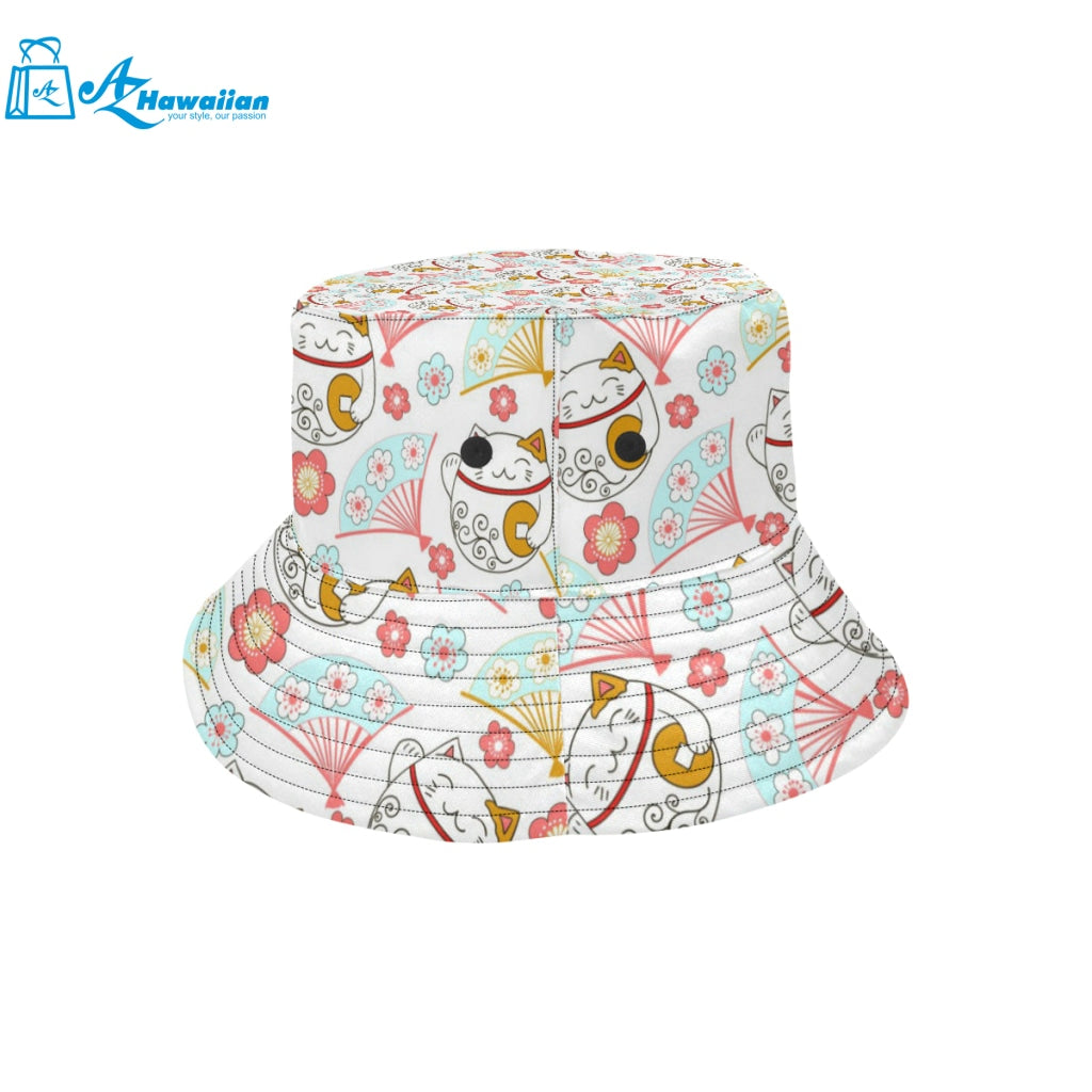 Maneki neko cat fan sakura Unisex Bucket Hat