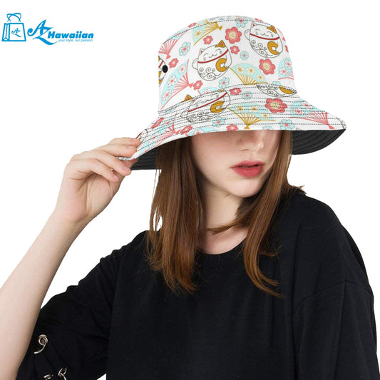 Maneki neko cat fan sakura Unisex Bucket Hat