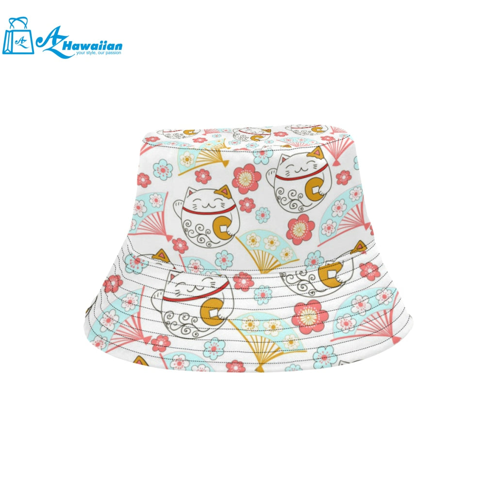 Maneki neko cat fan sakura Unisex Bucket Hat