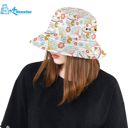 Maneki neko cat fan sakura Unisex Bucket Hat