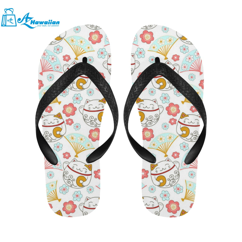 Maneki neko cat fan sakura Unisex Flip Flops