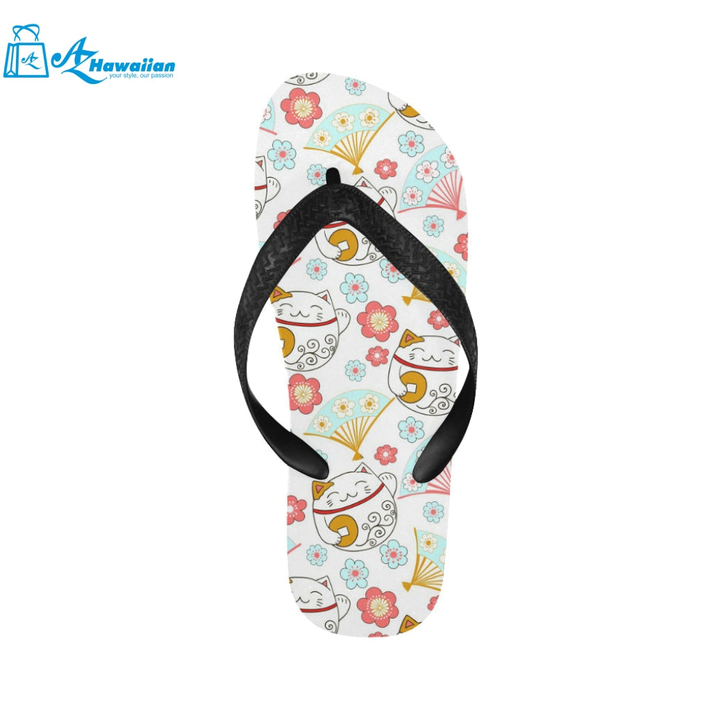 Maneki neko cat fan sakura Unisex Flip Flops