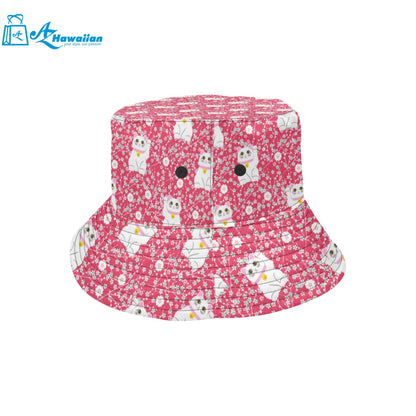 Maneki neko cat sakura pink background Unisex Bucket Hat