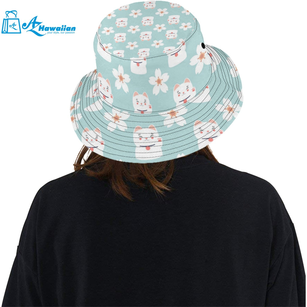 Maneki neko cat sakura Unisex Bucket Hat