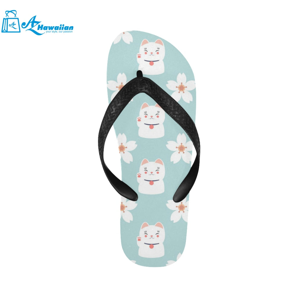 Maneki neko cat sakura Unisex Flip Flops