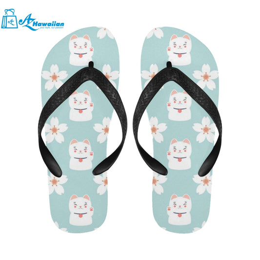 Maneki neko cat sakura Unisex Flip Flops