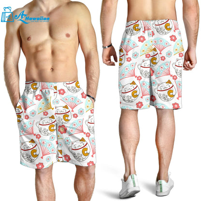 Maneki Neko Lucky Cat Fan Sakura Men Shorts