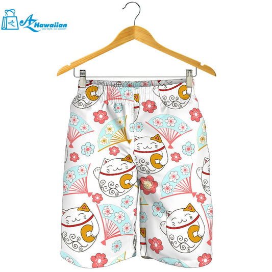 Maneki Neko Lucky Cat Fan Sakura Men Shorts