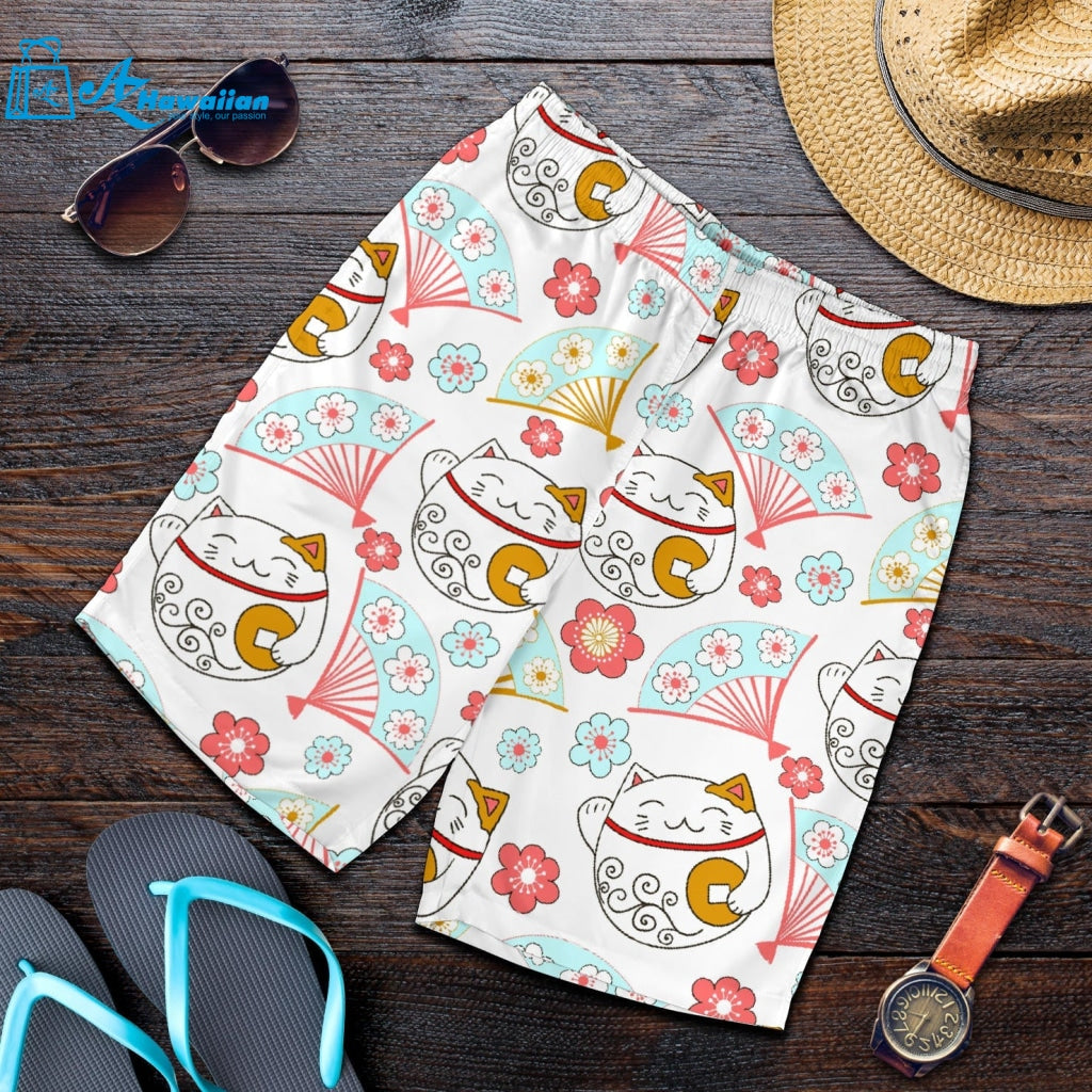 Maneki Neko Lucky Cat Fan Sakura Men Shorts