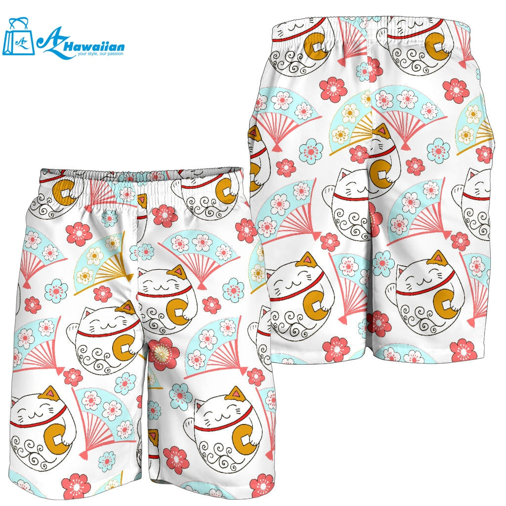 Maneki Neko Lucky Cat Fan Sakura Men Shorts