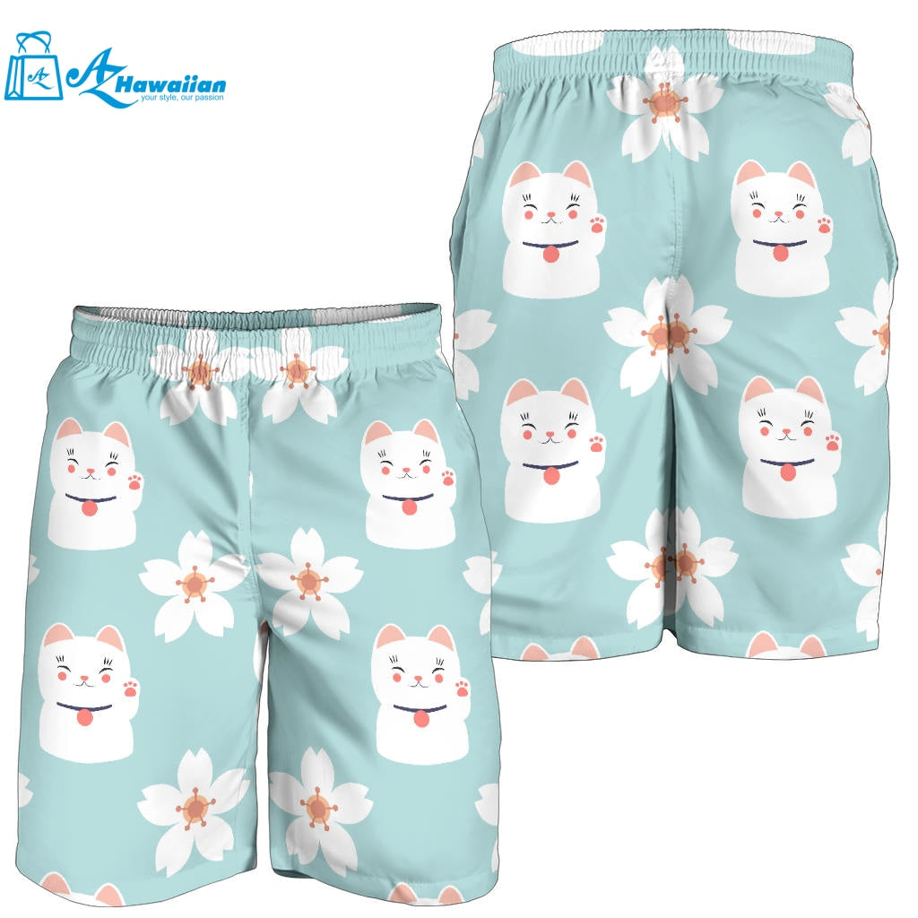 Maneki Neko Lucky Cat Sakura Men Shorts