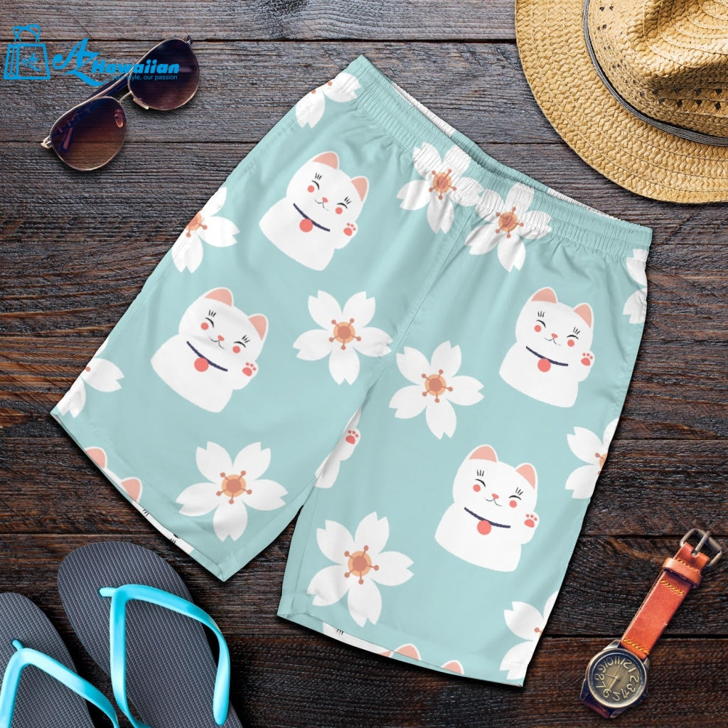 Maneki Neko Lucky Cat Sakura Men Shorts