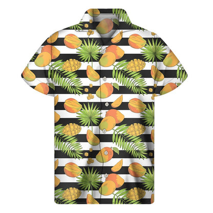 Mango Fruit Striped Pattern Print Mens Short Sleeve Shirt Hawaiian