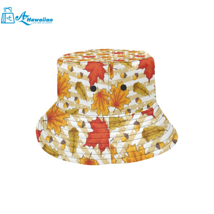 Maple leaf oak leaf acorns beige striped backgroun Unisex Bucket Hat