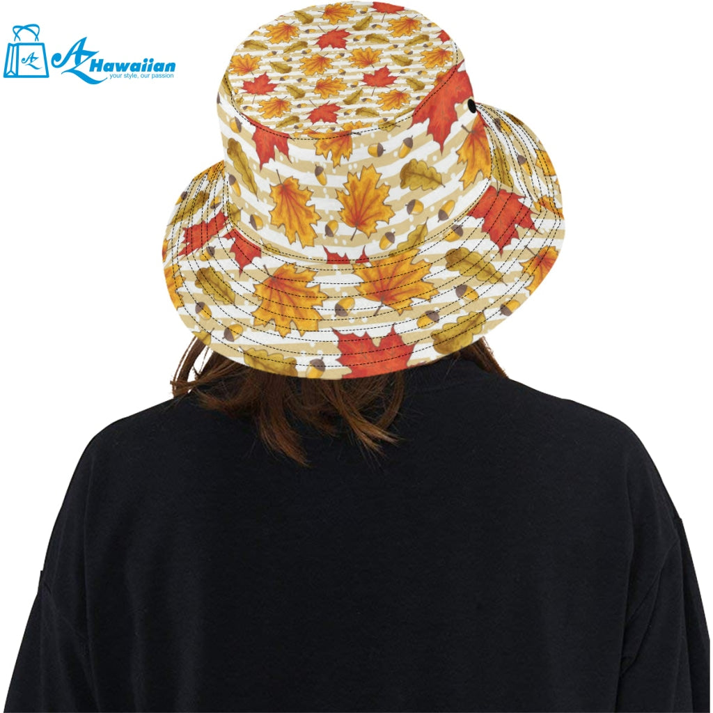 Maple leaf oak leaf acorns beige striped backgroun Unisex Bucket Hat