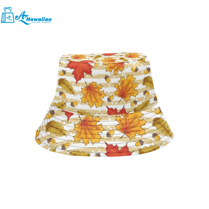 Maple leaf oak leaf acorns beige striped backgroun Unisex Bucket Hat