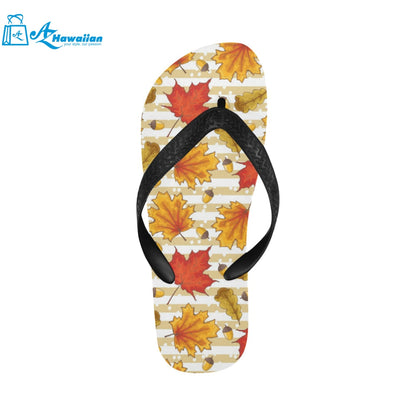 Maple leaf oak leaf acorns beige striped backgroun Unisex Flip Flops