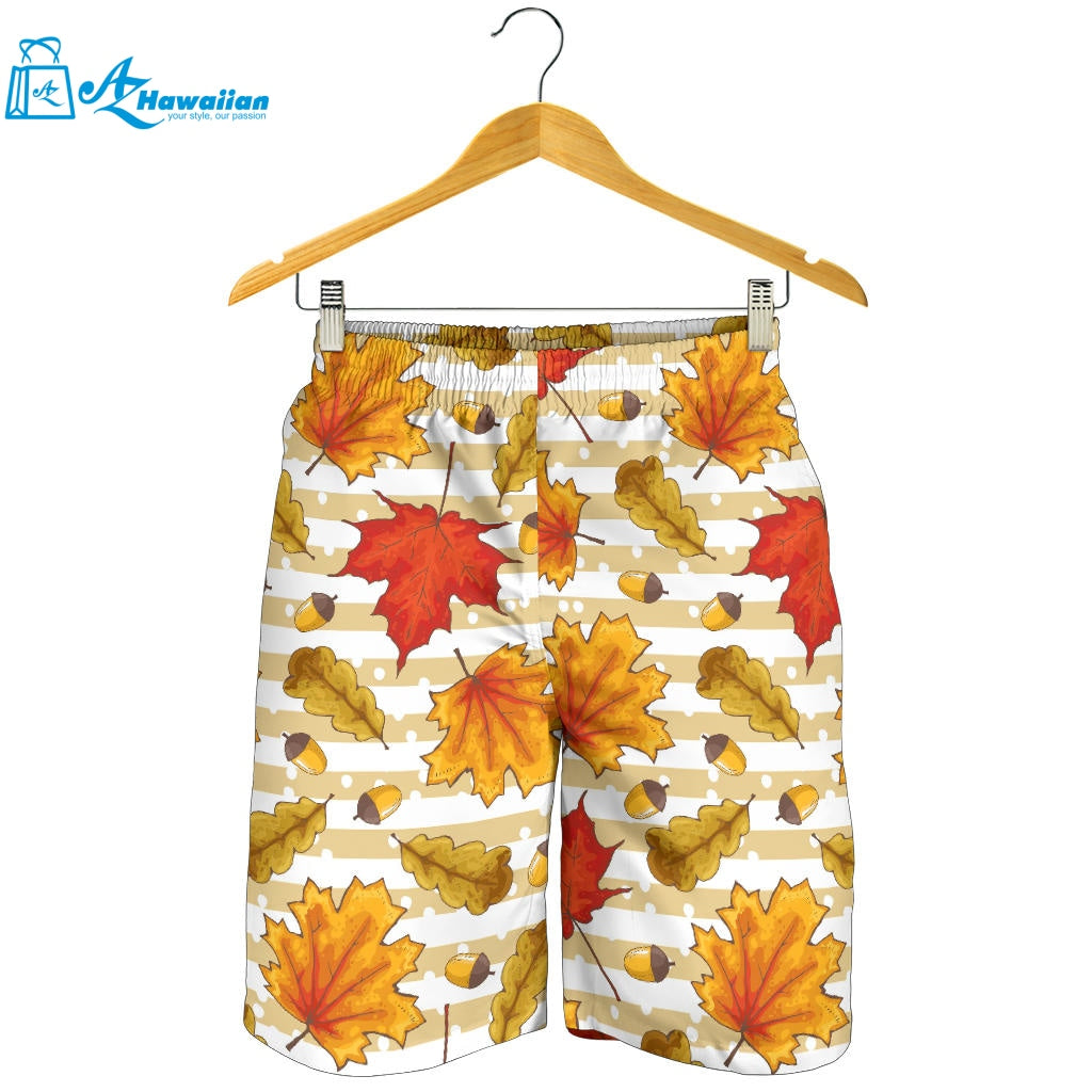 Maple Leaf Oak Leaf Acorns Beige Striped Background Men Shorts